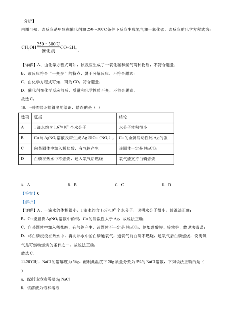 精品解析：安徽省2020年中考化学试题（解析版）_中考真题_5.化学中考真题2015-2024年_2020中考化学真题（113份）_2020年中考真题精品解析化学（安徽卷）精编word版