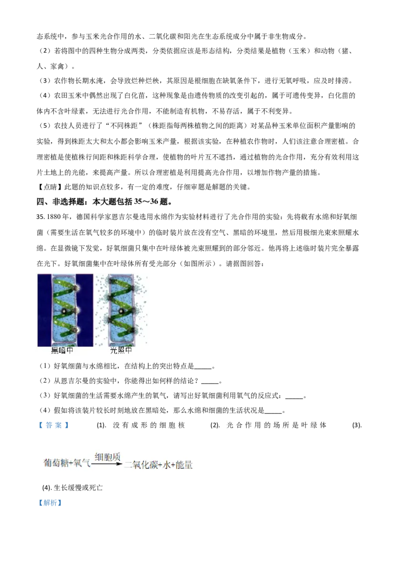 精品解析：山东省日照市2020年中考生物试题（解析版）_中考真题_8.生物中考真题2015-2024年_2020生物真题74份_精品解析：山东省日照市2020年中考生物试题