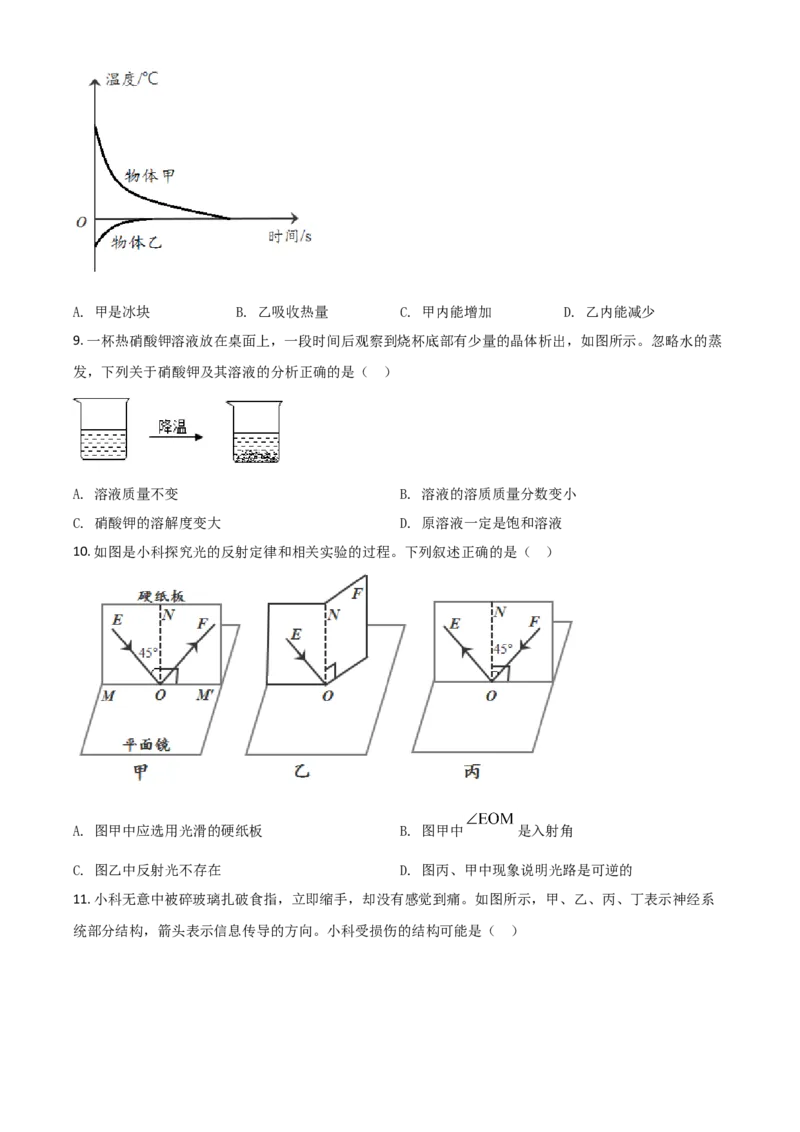 精品解析：浙江省衢州市2020年中考科学试题（原卷版）_中考真题_7.政治中考真题2015-2024年_2020政治真题79份_2020年中考真题精品解析科学（浙江衢州卷）精编word版