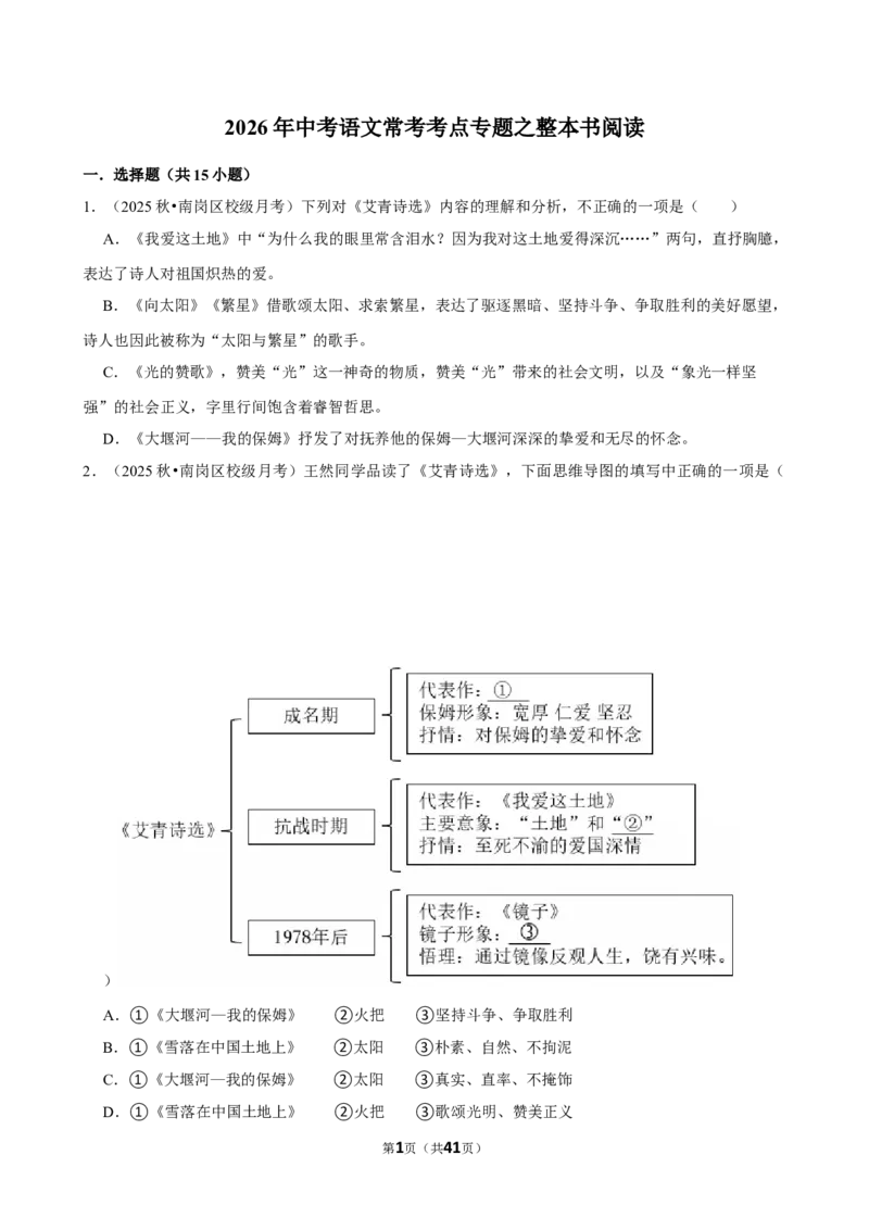 2026年中考语文常考考点专题之整本书阅读_162026年中考七科常考考点专题资料_001中考语文常考考点专题
