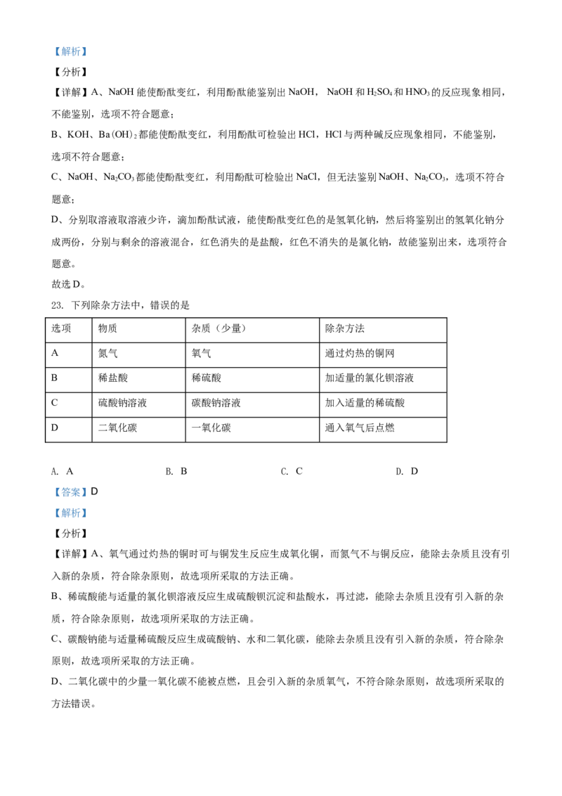精品解析：湖南省邵阳市2021年中考化学试题（解析版）_中考真题_5.化学中考真题2015-2024年_地区卷_湖南省_邵阳化学12-22