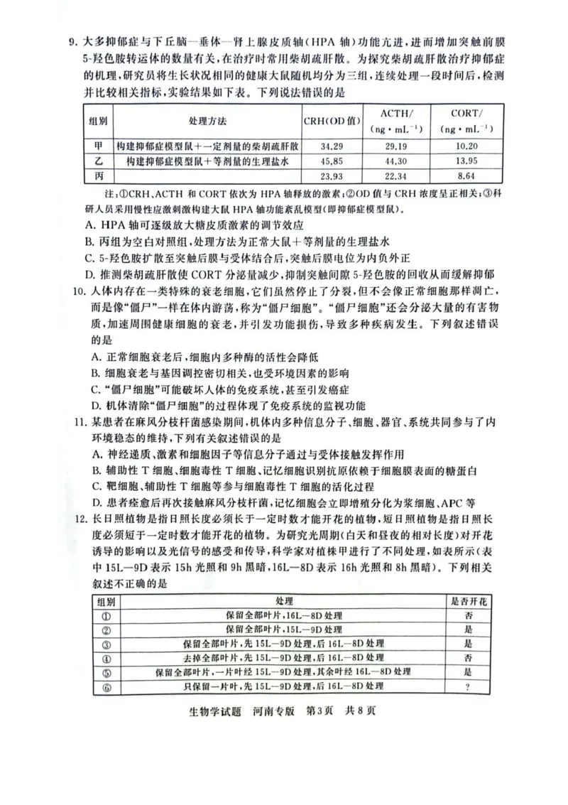 2025届高三部分重点中学3月联合测评(T8联考)生物试卷（河南版，含答案）_2025年3月_2503282025届八省八校高三部分重点中学3月联合测评（T8联考）（全科）