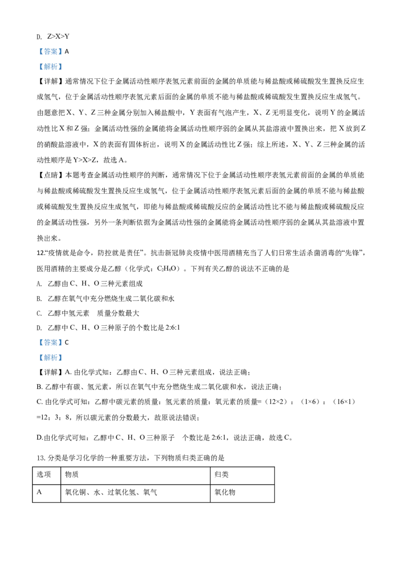 精品解析：山东省聊城市2020年中考化学试题（解析版）_中考真题_5.化学中考真题2015-2024年_2020中考化学真题（113份）_2020年中考真题精品解析化学（山东聊城卷）精编word版