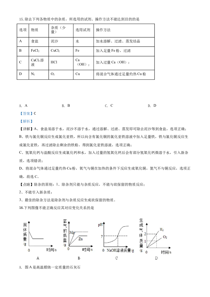 精品解析：山东省聊城市2020年中考化学试题（解析版）_中考真题_5.化学中考真题2015-2024年_2020中考化学真题（113份）_2020年中考真题精品解析化学（山东聊城卷）精编word版