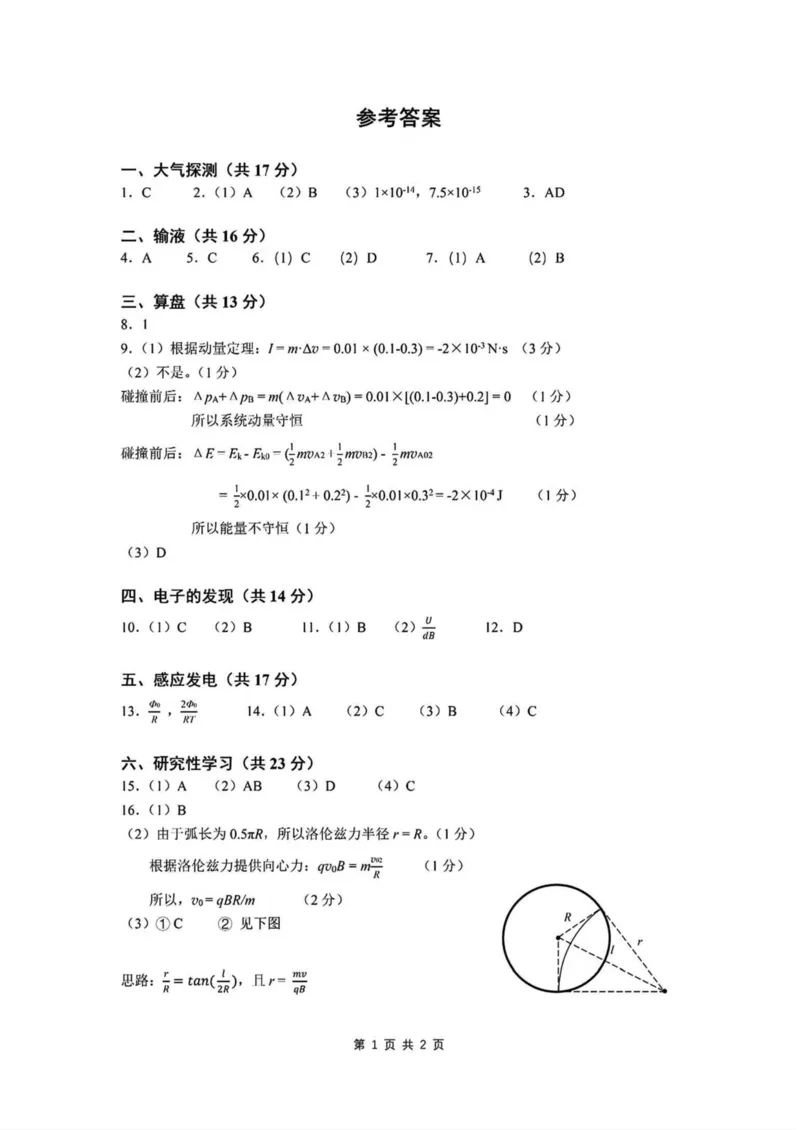 上海市浦东新区2024学年度第二学期高中教学质量检测物理+答案_2025年4月_250408上海市浦东新区2024学年度第二学期高中教学质量检测（全科）