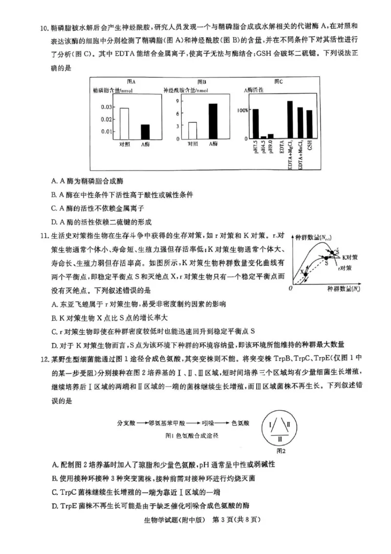 2025届湖南省长沙市湖南师范大学附属中学高三下学期三模生物学试卷+答案_2025年5月_250529湖南省长沙市湖南师范大学附属中学2024-2025学年高三下学期三模（全科）