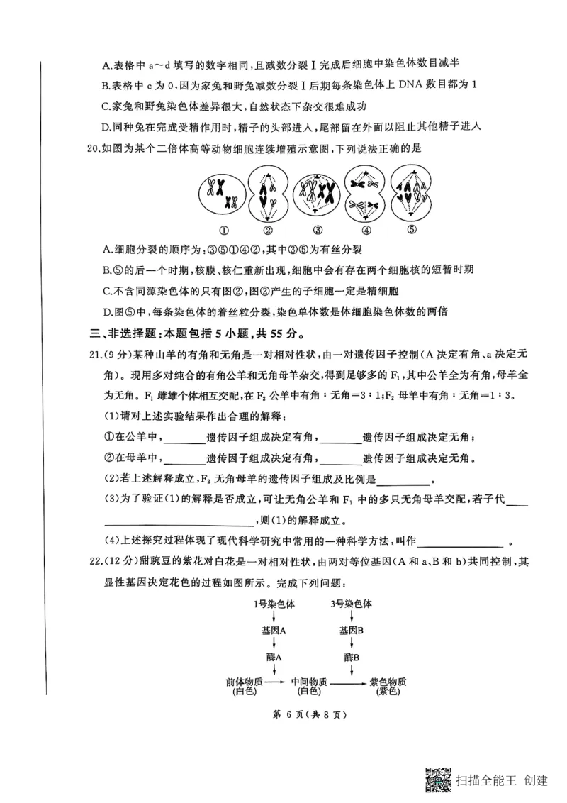 试题_1多考区联考试卷_0320百师联盟2024-2025学年高一下学期3月联考_百师联盟2024-2025学年高一下学期3月联考生物试题