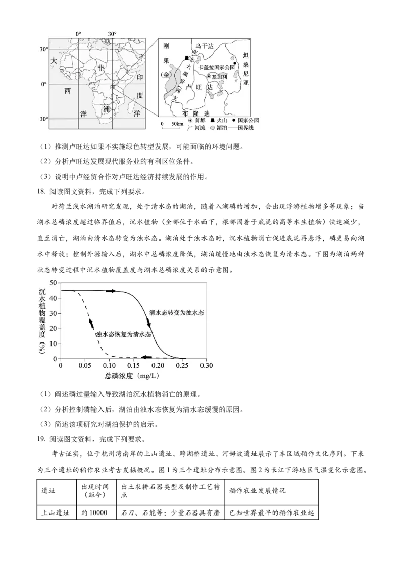 2025年1月八省联考高考综合改革适应性测试&mdash;&mdash;高三地理试卷Word版无答案（云南）_2025年1月_❤2025年高考综合改革适应性演练（八省联考）(1)