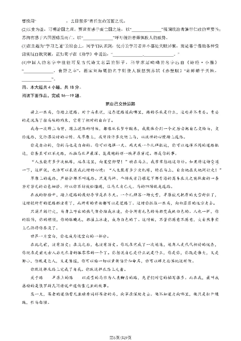 2025北京东城高三一模语文试题及答案_2025年4月_250413北京市东城区2025年高三一模（全科）