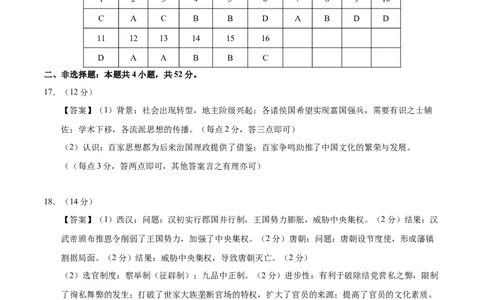 高一历史第一次月考卷01（参考答案）（新高考通用）_1多考区联考试卷_0920（新高考通用）黄金卷：2024-2025学年高一上学期第一次月考（含答题卡word解析版）