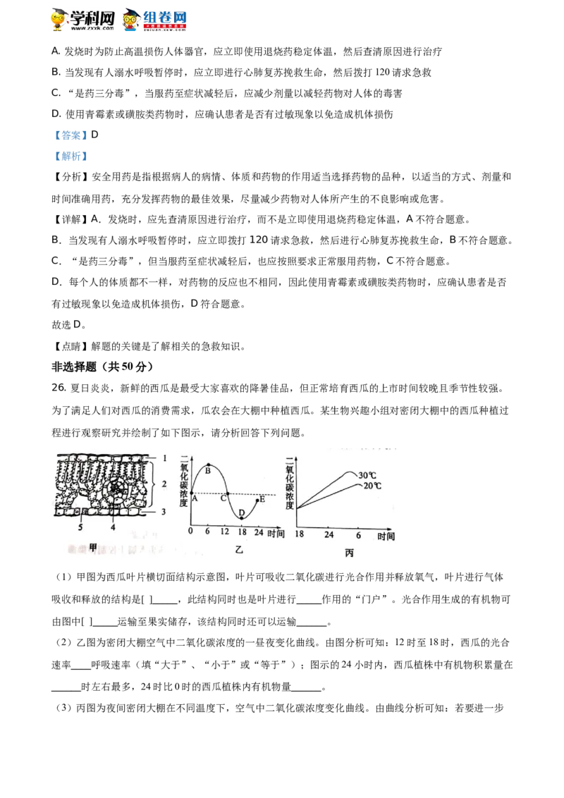 精品解析：山东省聊城市2021年中考生物试题（解析版）_中考真题_8.生物中考真题2015-2024年_地区卷_山东省_山东聊城生物10-22