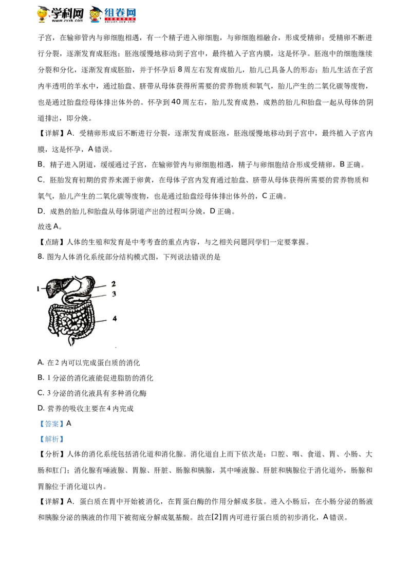 精品解析：山东省聊城市2021年中考生物试题（解析版）_中考真题_8.生物中考真题2015-2024年_地区卷_山东省_山东聊城生物10-22