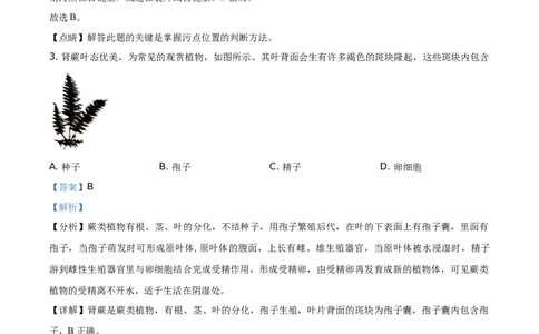 精品解析：山东省聊城市2021年中考生物试题（解析版）_中考真题_8.生物中考真题2015-2024年_地区卷_山东省_山东聊城生物10-22