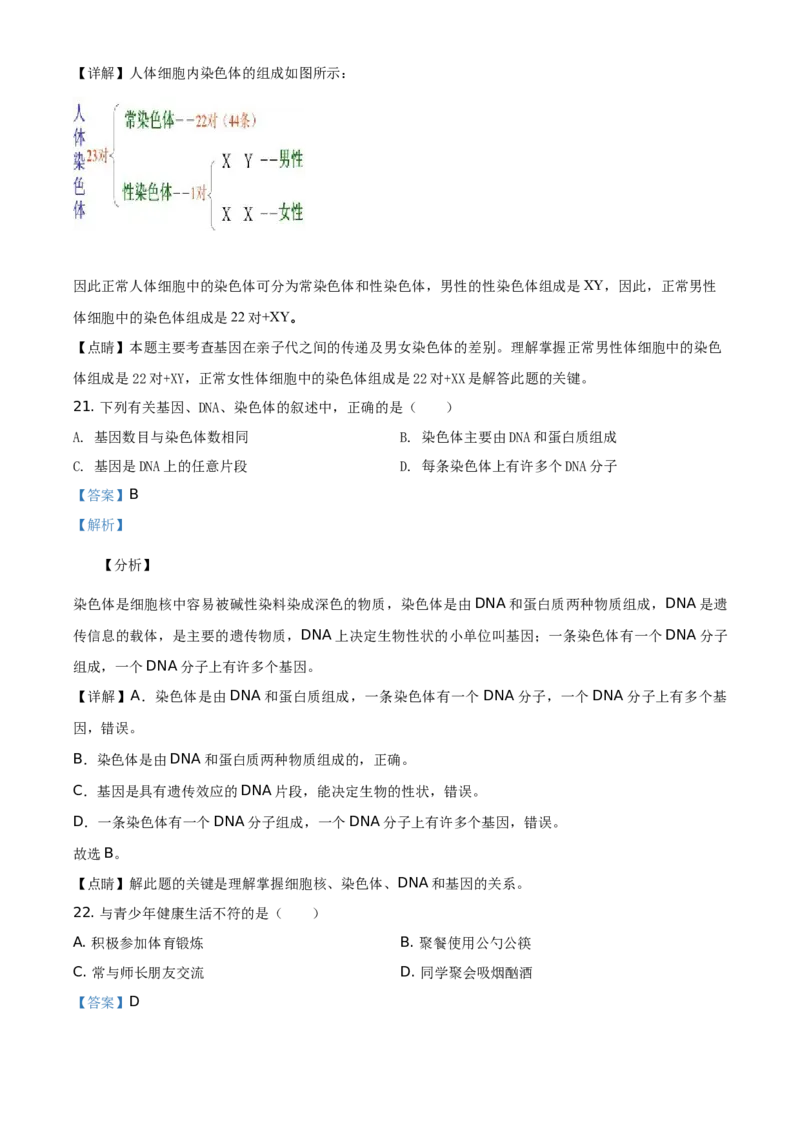 精品解析：福建省2020年中考生物试题（解析版）_中考真题_8.生物中考真题2015-2024年_地区卷_福建省_福建中考生物2022