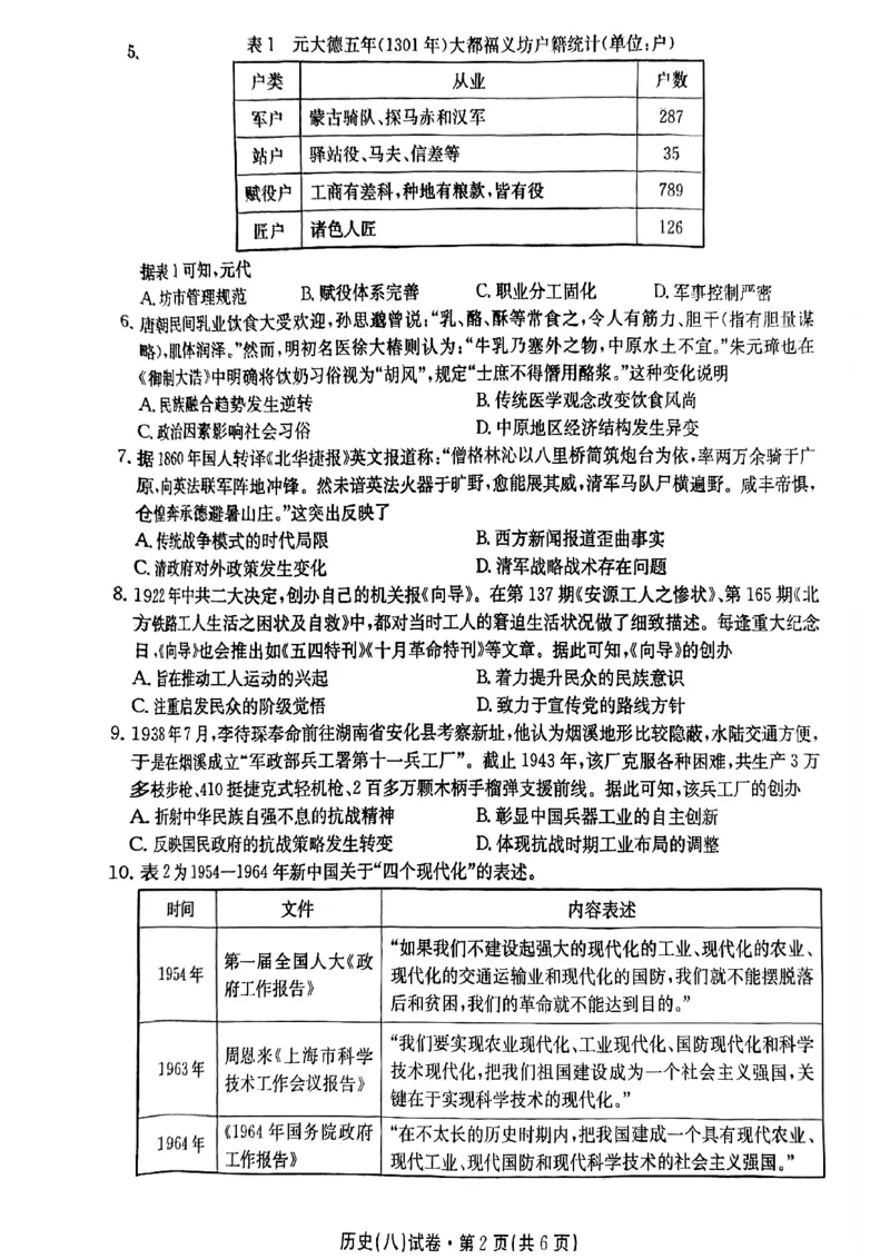 2025届云南名校月考（八）历史_2025年5月_250511云南省名校联盟2025届高三月考（八）（全）
