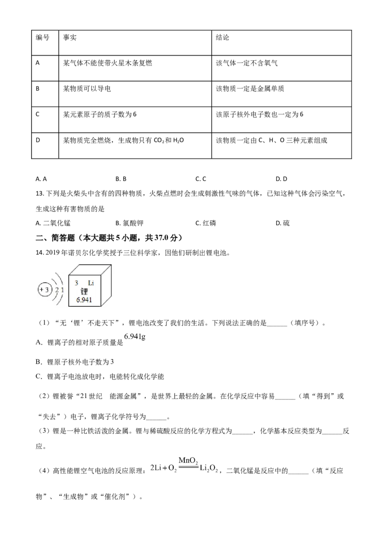 辽宁省沈阳市2021年中考化学试题（原卷版）_中考真题_5.化学中考真题2015-2024年_2021年中考化学真题（83份）_沈阳化学