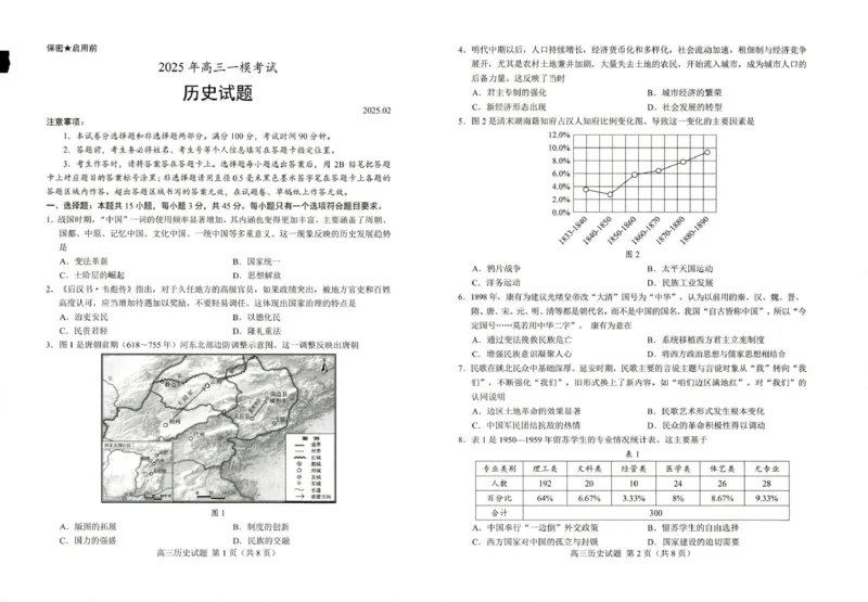2025届山东省菏泽市高三下学期一模考试历史试题_2025年2月_250226山东省菏泽市2025年高三一模考试（全科）_2025届山东省菏泽市高三下学期一模考试历史