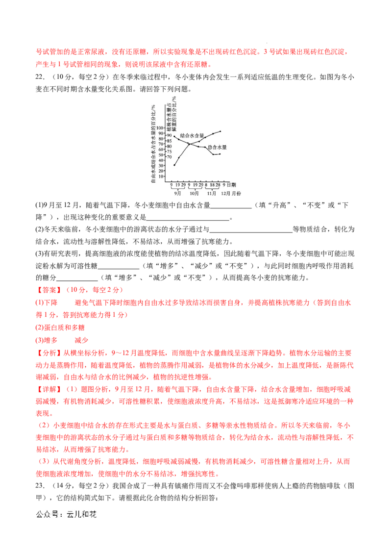 高一生物期中模拟卷02（全解全析）（新高考通用）_1多考区联考试卷_1014高一期中模拟卷（新高考通用）黄金卷：2024-2025学年高一上学期期中模拟考试