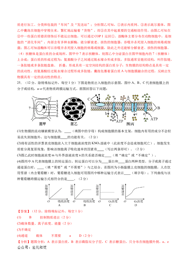 高一生物期中模拟卷02（全解全析）（新高考通用）_1多考区联考试卷_1014高一期中模拟卷（新高考通用）黄金卷：2024-2025学年高一上学期期中模拟考试