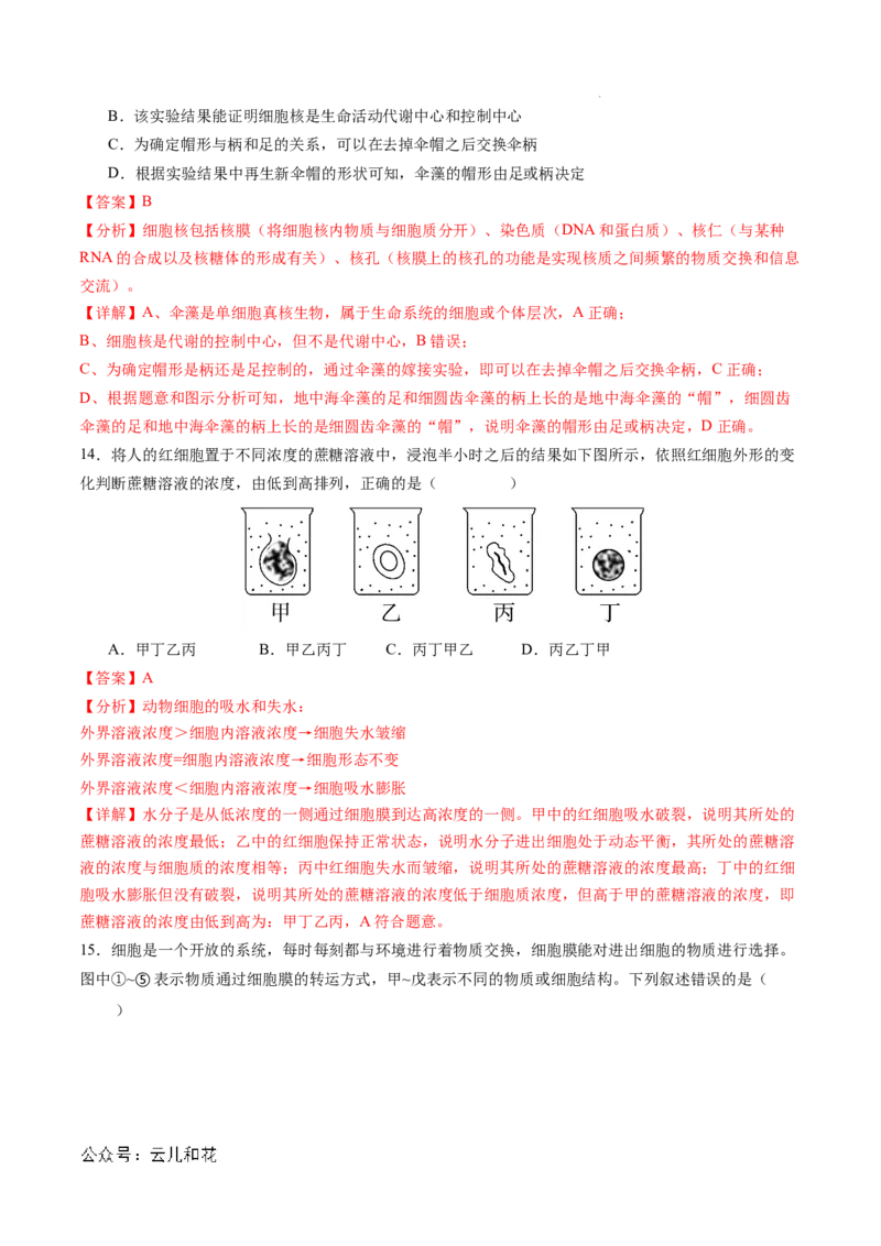 高一生物期中模拟卷02（全解全析）（新高考通用）_1多考区联考试卷_1014高一期中模拟卷（新高考通用）黄金卷：2024-2025学年高一上学期期中模拟考试