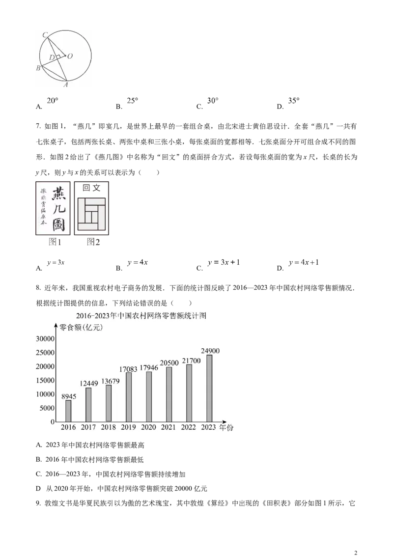 精品解析：2024年甘肃省武威市中考数学试题（原卷版）_中考真题_2.数学中考真题2015-2024年_2024中考数学真题