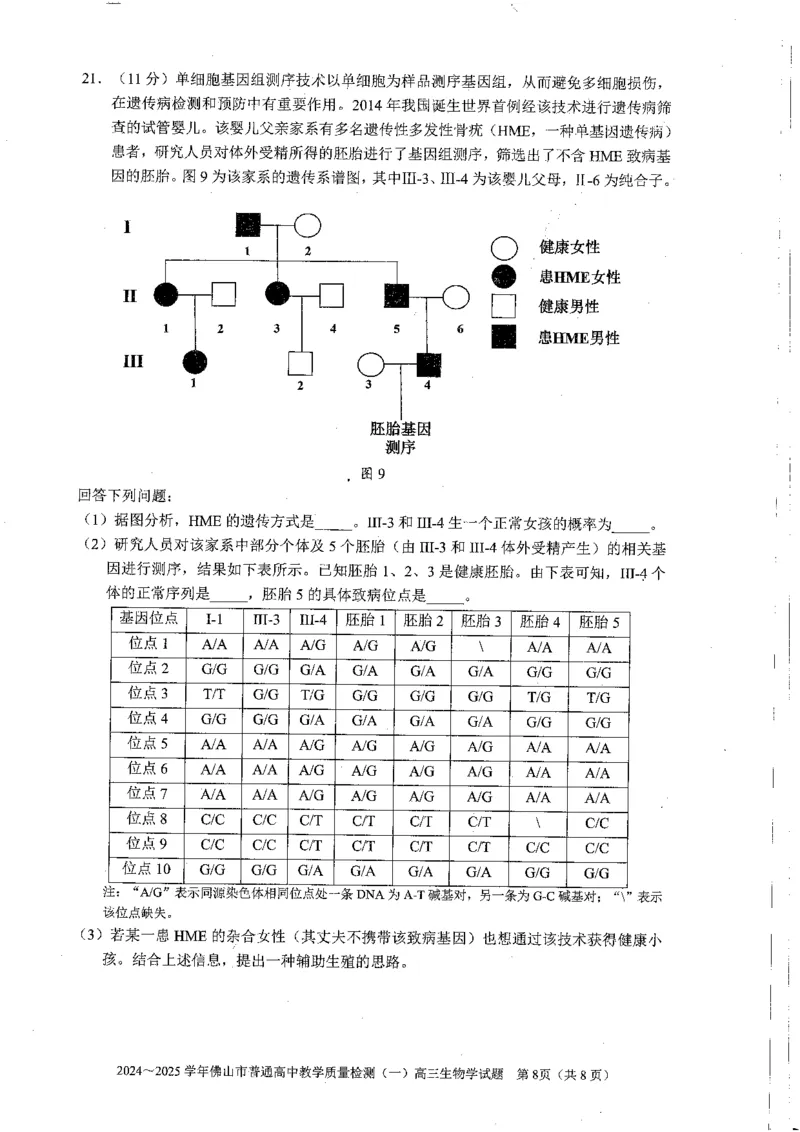 2025佛山一模生物学试卷_2025年1月_250117广东省2025届佛山市高三上学期一模（全科）_2025届广东省佛山市高三上学期一模生物试题