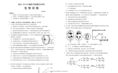 2025届高三第五次月考生物试卷_2025年1月_250102宁夏银川一中2025届高三上学期第五次月考（全科）_宁夏银川一中2025届高三上学期第五次月考生物