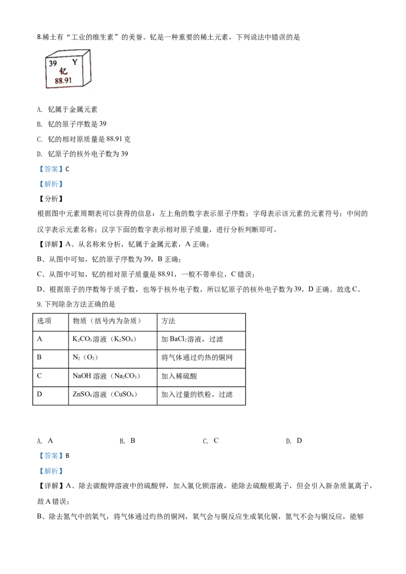 精品解析：广东省2020年中考化学试题（解析版）_中考真题_5.化学中考真题2015-2024年_2020中考化学真题（113份）_2020年中考真题精品解析化学（广东卷）精编word版