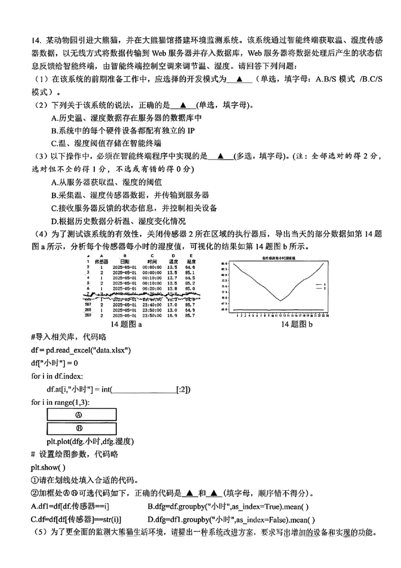 2025年5月浙江省温州市高三下学期三模技术_2025年5月_250512浙江省温州市普通高中2025届高三第三次适应性考试（温州三模）（全科）_温州市普通高中2025届高三第三次适应性考试技术