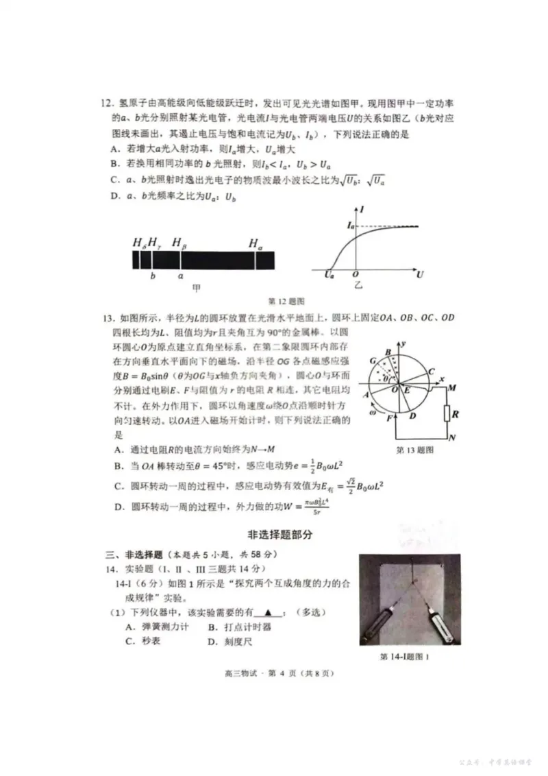 2025届浙江省杭州市高三二模教学质量检测物理试题（含答案）_2025年4月_2504072024学年第二学期杭州市高三年级教学质量检测（杭州二模）