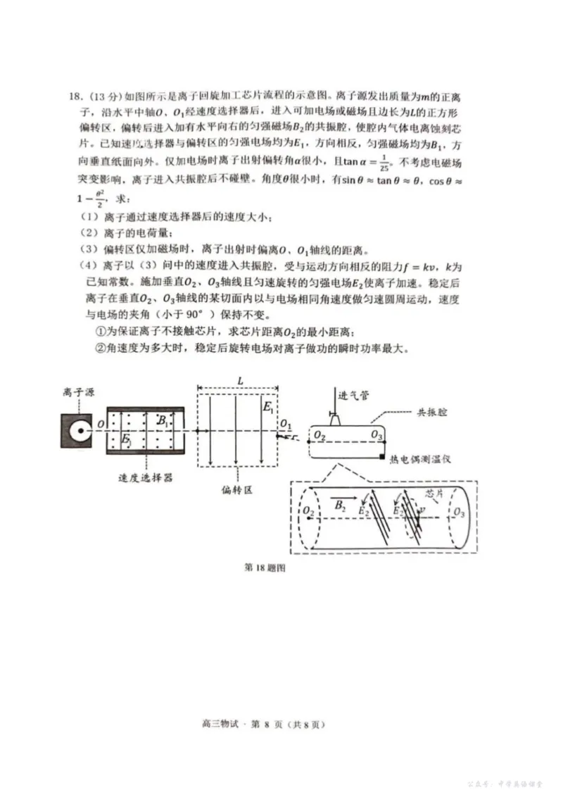 2025届浙江省杭州市高三二模教学质量检测物理试题（含答案）_2025年4月_2504072024学年第二学期杭州市高三年级教学质量检测（杭州二模）