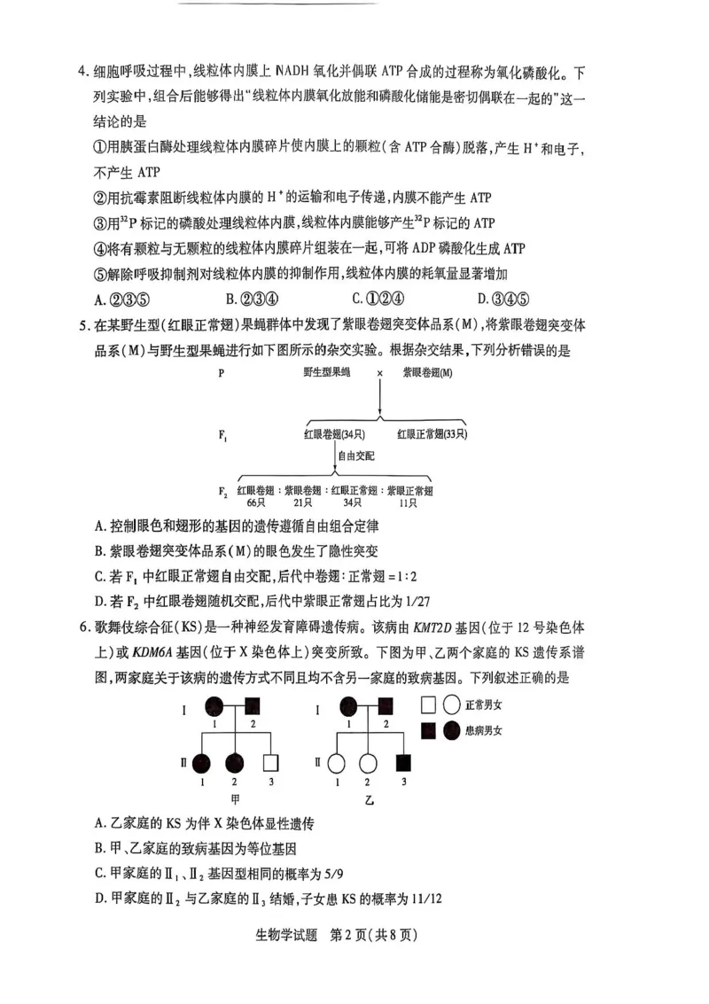 2025届河南省天一大联考高三3月春季模拟检测生物+答案_2025年3月_2503052025届河南省天一大联考高三3月春季模拟检测