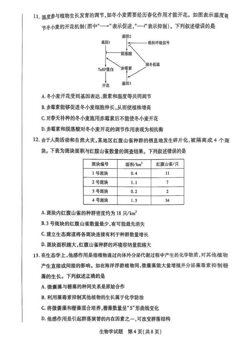 2025届河南省天一大联考高三3月春季模拟检测生物+答案_2025年3月_2503052025届河南省天一大联考高三3月春季模拟检测