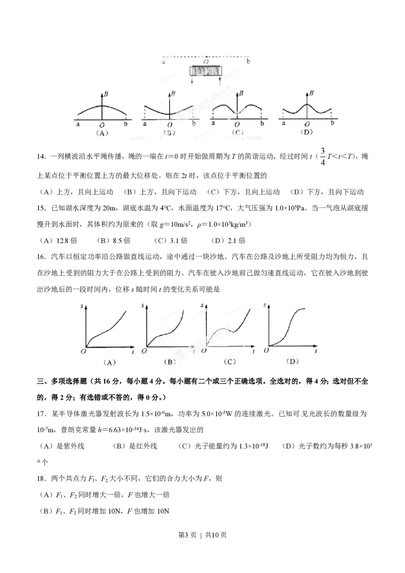 2013年高考物理试卷（上海）（空白卷）_物理历年高考真题_新&middot;PDF版2008-2025&middot;高考物理真题_物理（按年份分类）2008-2025_2013&middot;高考物理真题