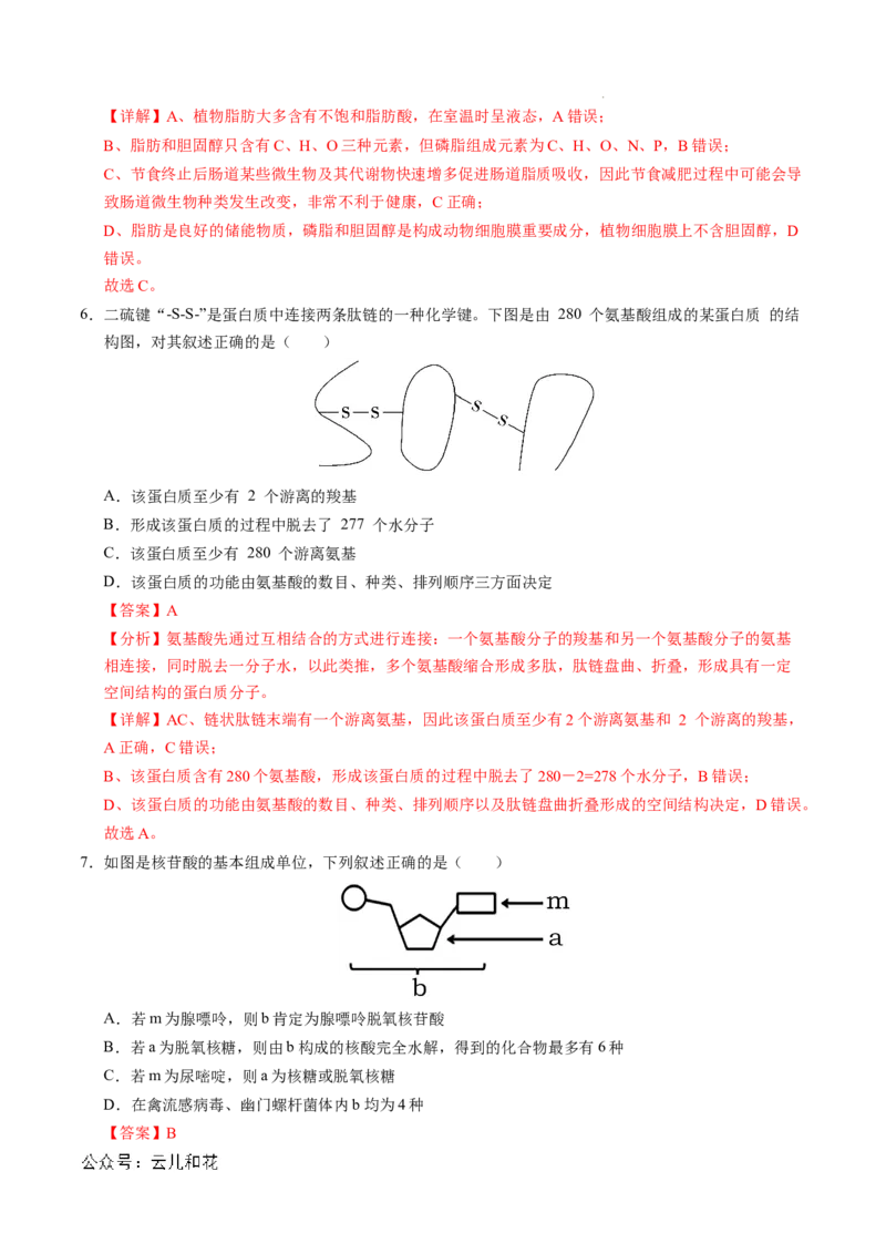 高一生物期中模拟卷（全解全析）（天津专用）_1多考区联考试卷_1021高一期中模拟卷（天津专用）黄金卷：2024-2025学年高一上学期期中模拟考试