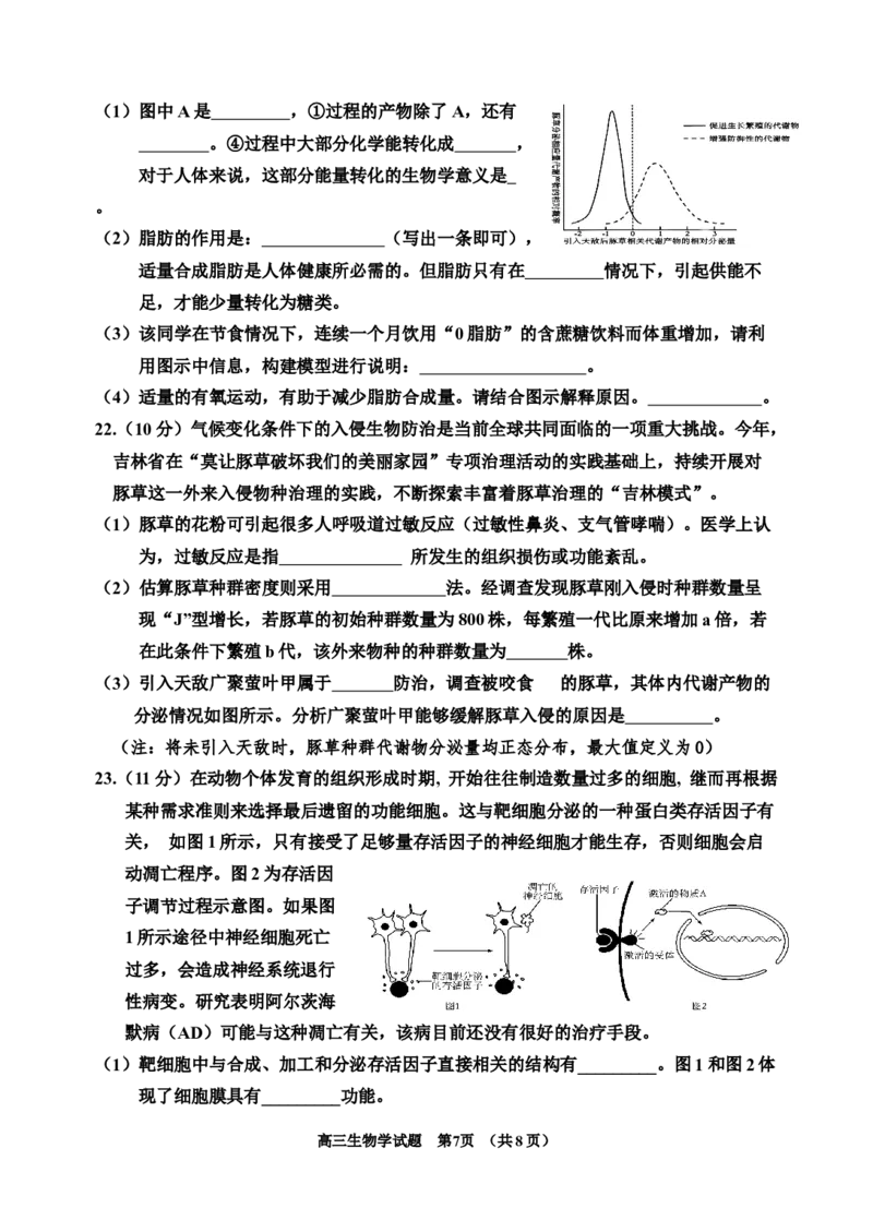 2025届生物二模_2025年1月_250121吉林省吉林市普通中学2024-2025学年高三上学期二模（全科）_吉林省吉林市普通中学2024-2025学年高三上学期二模试题生物Word版含答案