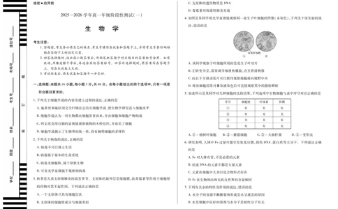生物学天一大联考&middot;2025-2026学年高一年级阶段性测试（一）_1多考区联考试卷_251030天一大联考&middot;2025-2026学年高一年级阶段性测试（一）（全）
