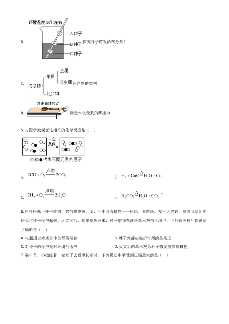 精品解析：浙江省绍兴市2020年中考科学试题（原卷版）_中考真题_7.政治中考真题2015-2024年_2020政治真题79份_2020年中考真题精品解析科学（浙江绍兴卷）精编word版