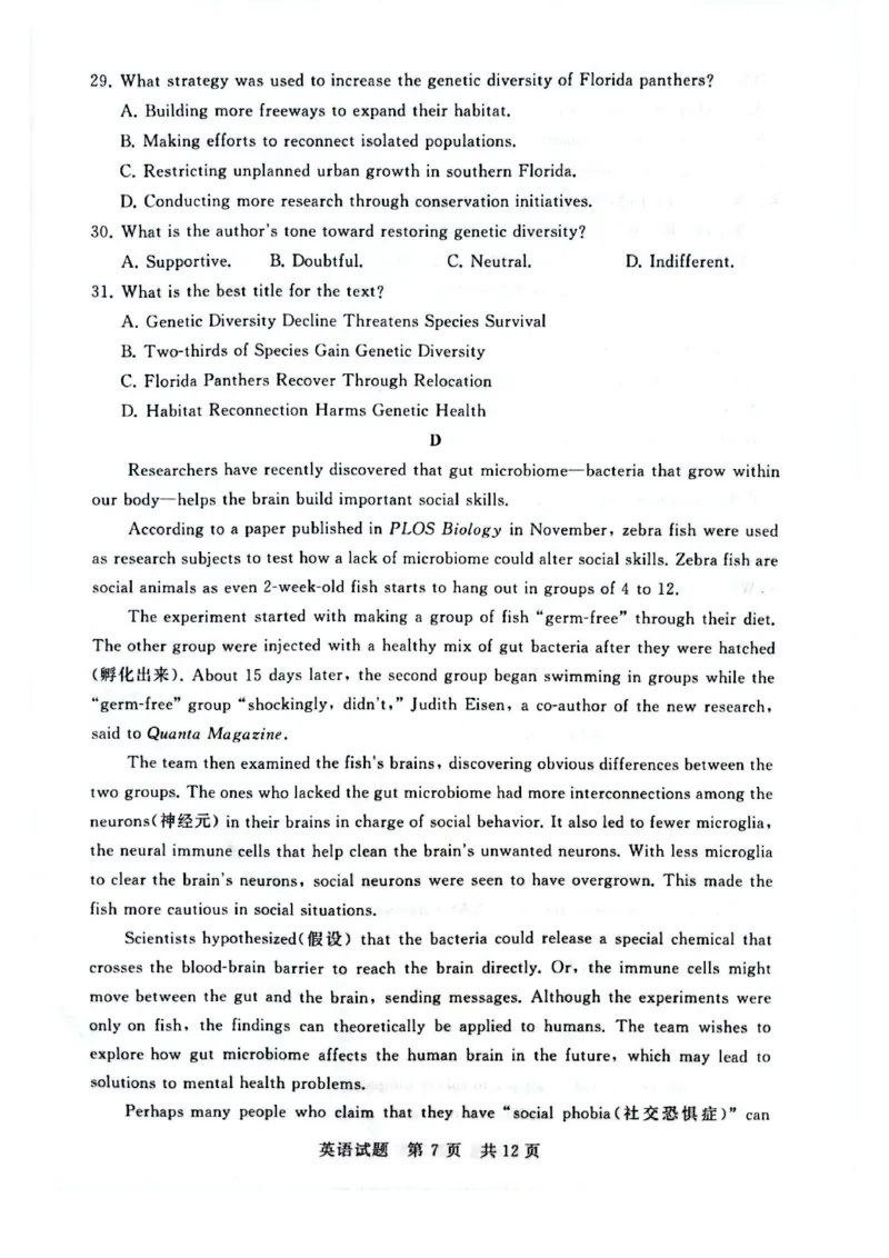 2025届高三部分重点中学3月联合测评(T8联考)英语试卷（含答案）_2025年3月_2503282025届八省八校高三部分重点中学3月联合测评（T8联考）（全科）