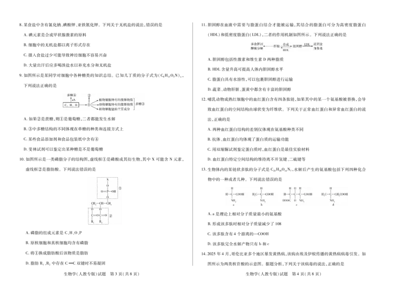 生物SX天一大联考陕西、山西省高一阶段性检测（一）_1多考区联考试卷_251030天一大联考&middot;2025-2026学年高一年级阶段性测试（一）（全）