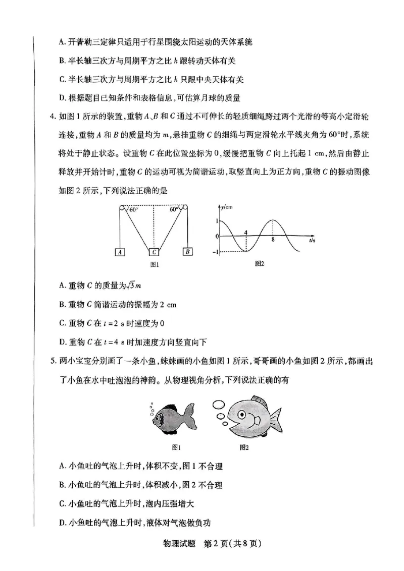 2025届河南天一大联考高三3月联考物理+答案_2025年3月_2503262025届河南天一大联考高三3月联考（安阳、鹤壁、焦作、濮阳高三第二次模拟考试）（全科）