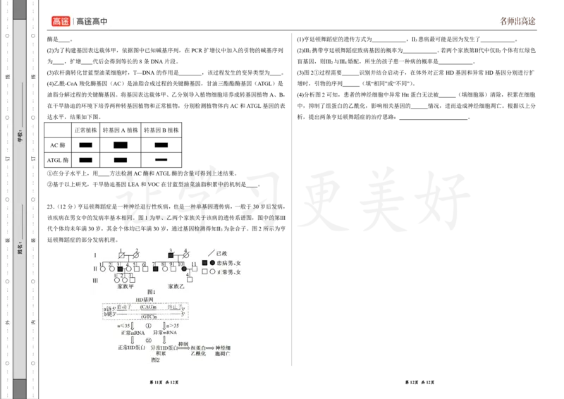 (8.18)-点睛押题卷&mdash;&mdash;河北卷_2024高考押题卷_132024高途全系列_26高途点睛卷_2024点睛密卷-生物