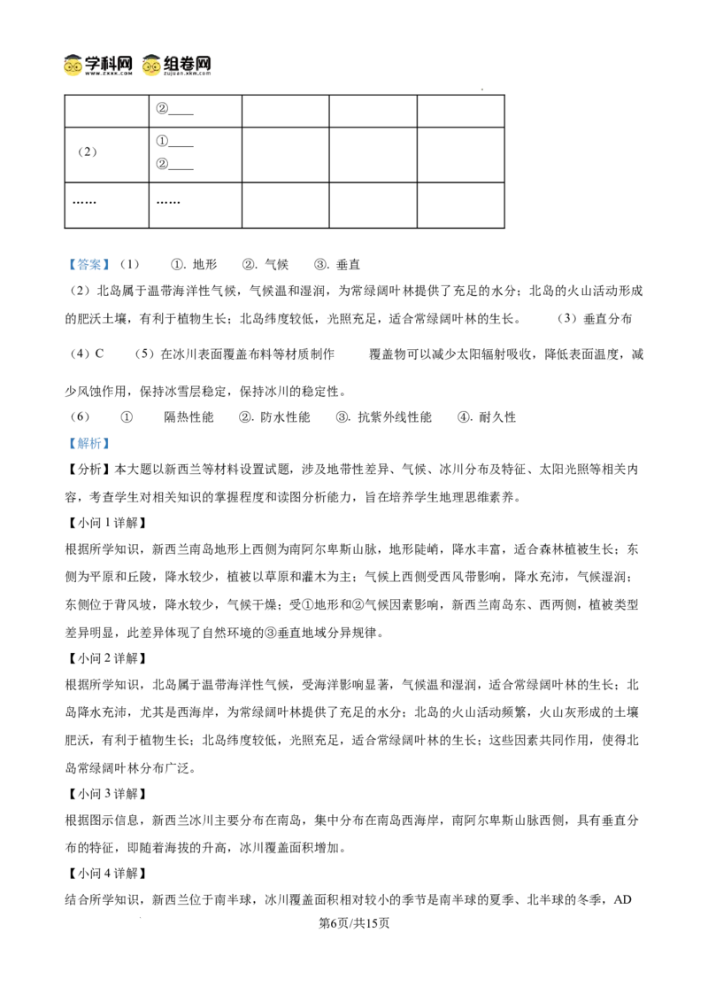 上海市浦东新区2024学年度第二学期高中教学质量检测地理答案_2025年4月_250408上海市浦东新区2024学年度第二学期高中教学质量检测（全科）