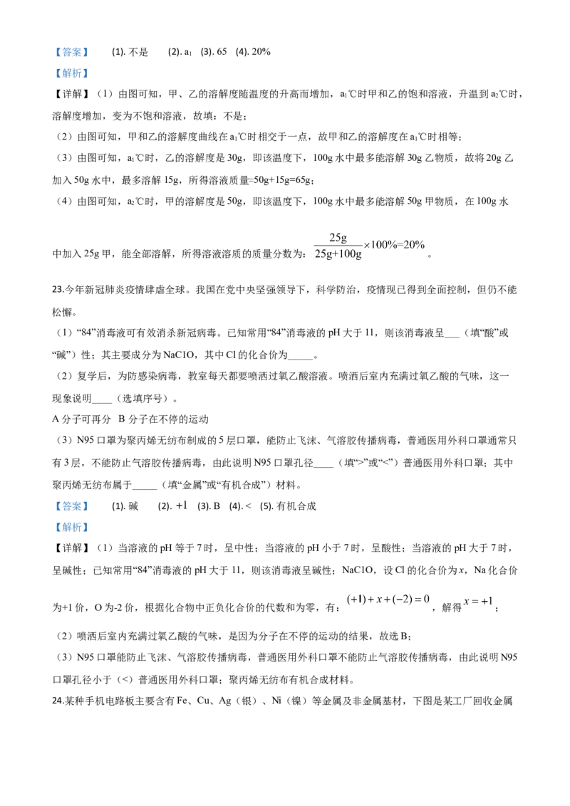 精品解析：湖南省怀化市2020年中考化学试题（解析版）_中考真题_5.化学中考真题2015-2024年_2020中考化学真题（113份）_2020年中考真题精品解析化学（湖南怀化卷）精编word版
