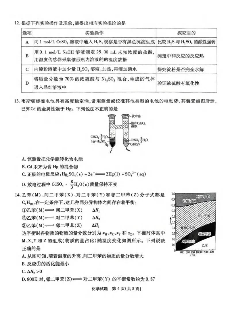 2025届重庆市南开中学高三下学期2月第六次质量检测化学+答案_2025年2月_250218重庆市南开中学2025届高三第六次质量检测（全科）