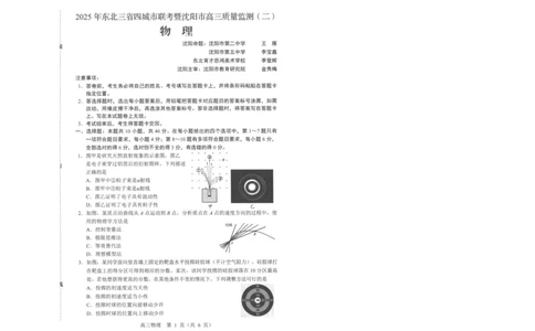2025届东北三省四城市联考暨辽宁省沈阳市高三下学期质量监测（二）物理试卷_2025年4月_2504102025年东北三省四城市联考暨沈阳市高三质量监测（二）（全科）