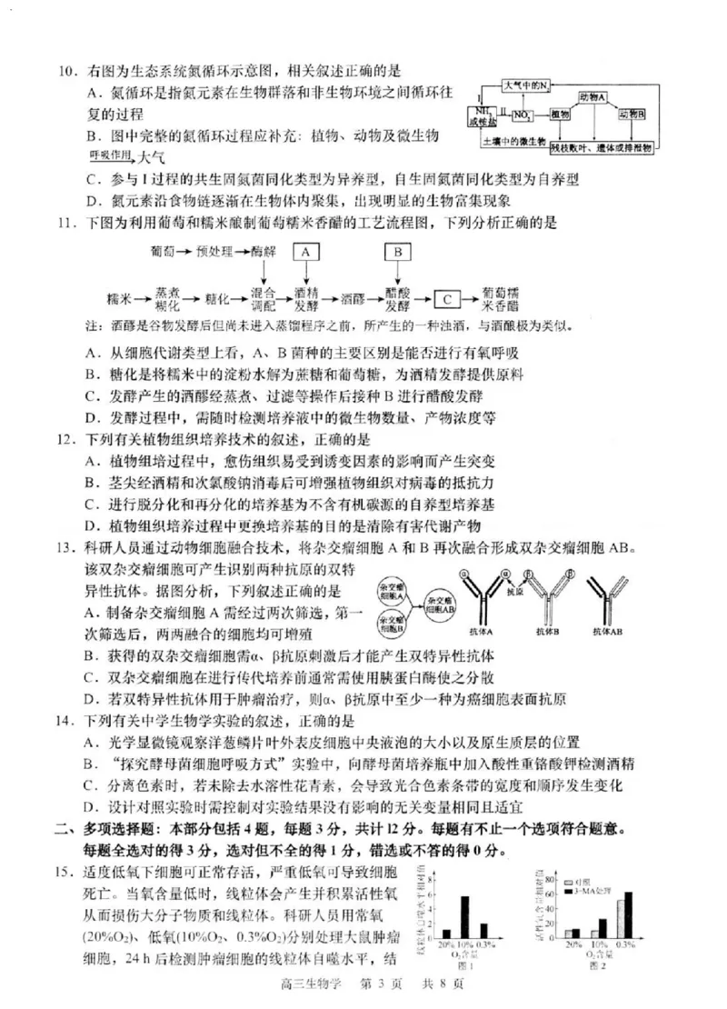 2025届江苏省如皋市高三适应性调研考试历史试卷（三）生物（含答案）_2025年5月_250523江苏省南通市如皋市2025届高三下学期高考适应性考试（三）（如皋3.5模）（全科）