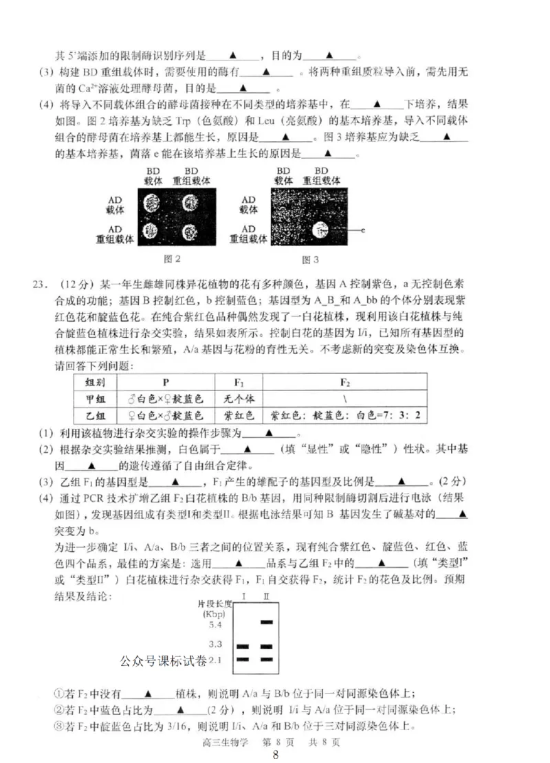 2025届江苏省如皋市高三适应性调研考试历史试卷（三）生物（含答案）_2025年5月_250523江苏省南通市如皋市2025届高三下学期高考适应性考试（三）（如皋3.5模）（全科）