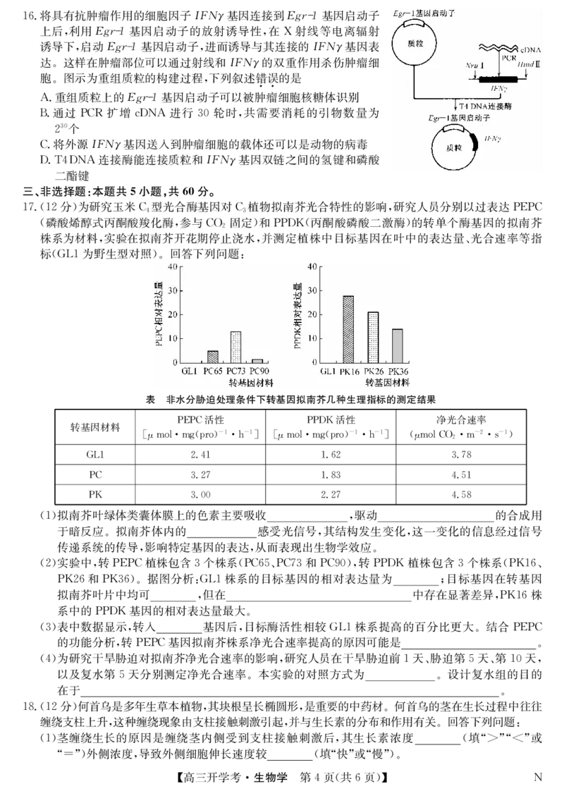 九师联盟2025届高三下学期2月开学考试生物_2025年2月_250210九师联盟2025届高三下学期2月开学考试试题（全科）_九师联盟2025届高三下学期2月开学考试生物