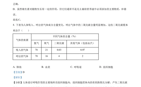 精品解析：2024年甘肃省天水市中考生物试题（解析版）_中考真题_8.生物中考真题2015-2024年_2024年中考生物真题_精品解析：2024年甘肃省天水市中考生物试题
